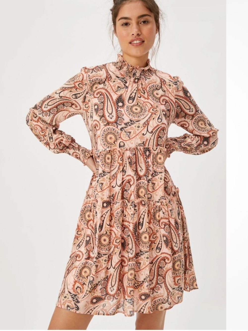 Anthropologie Cady mock neck boho  Pink Paisley Long-Sleeve dress